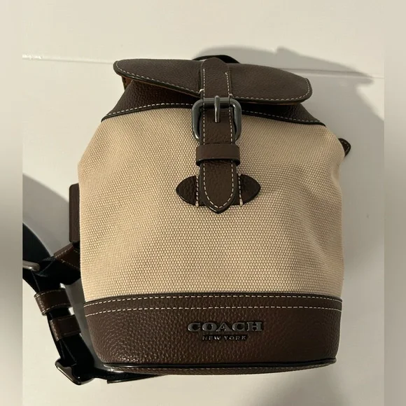 Coach Hudson Sling Pack Canvas Leather Brown Tan Crossbody Backpack NWT - Picture 8 of 12